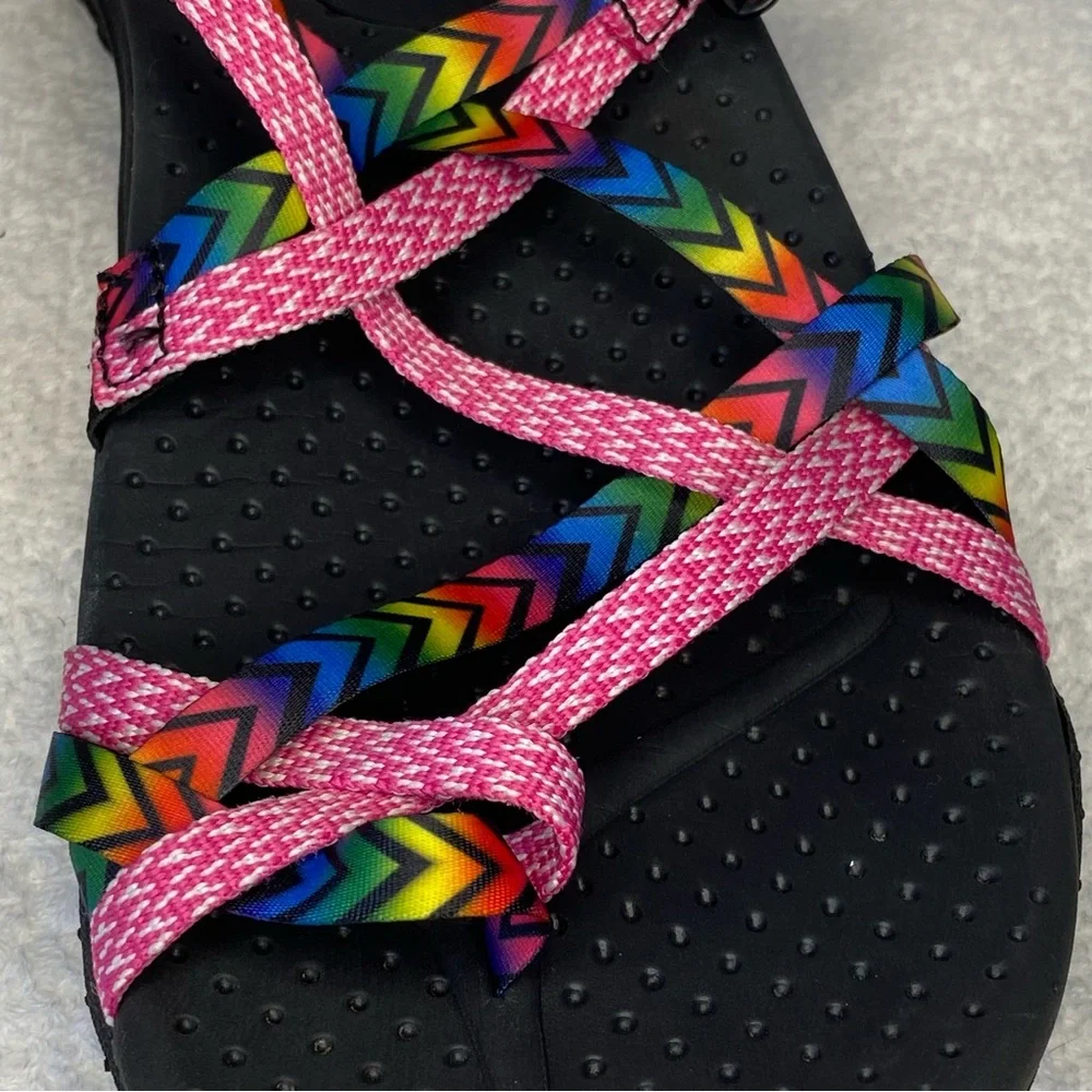 Skechers Womens Reggae Bright Direction Black Flats Strappy Sandals Size 6 EUC - Picture 9 of 13